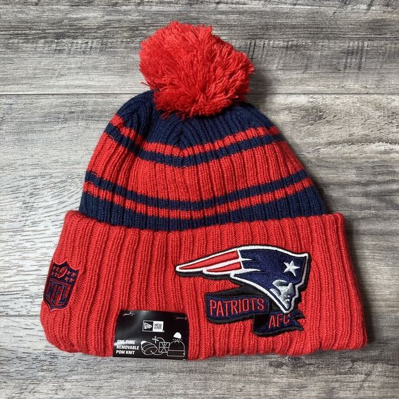 New England Patriots New Era knit pom hat beanie Blue OnField 100% AUTHENTIC - Picture 2 of 13